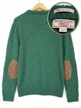 Elbow Patch Wool Sweater Wallace & Barnes by J.Crew L Ribbed Crew Neck Heritage